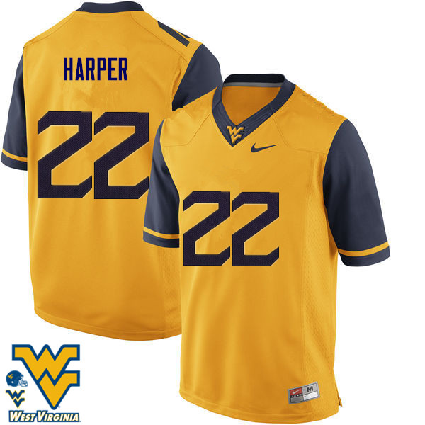 Men #22 Jarrod Harper West Virginia Mountaineers College Football Jerseys-Gold